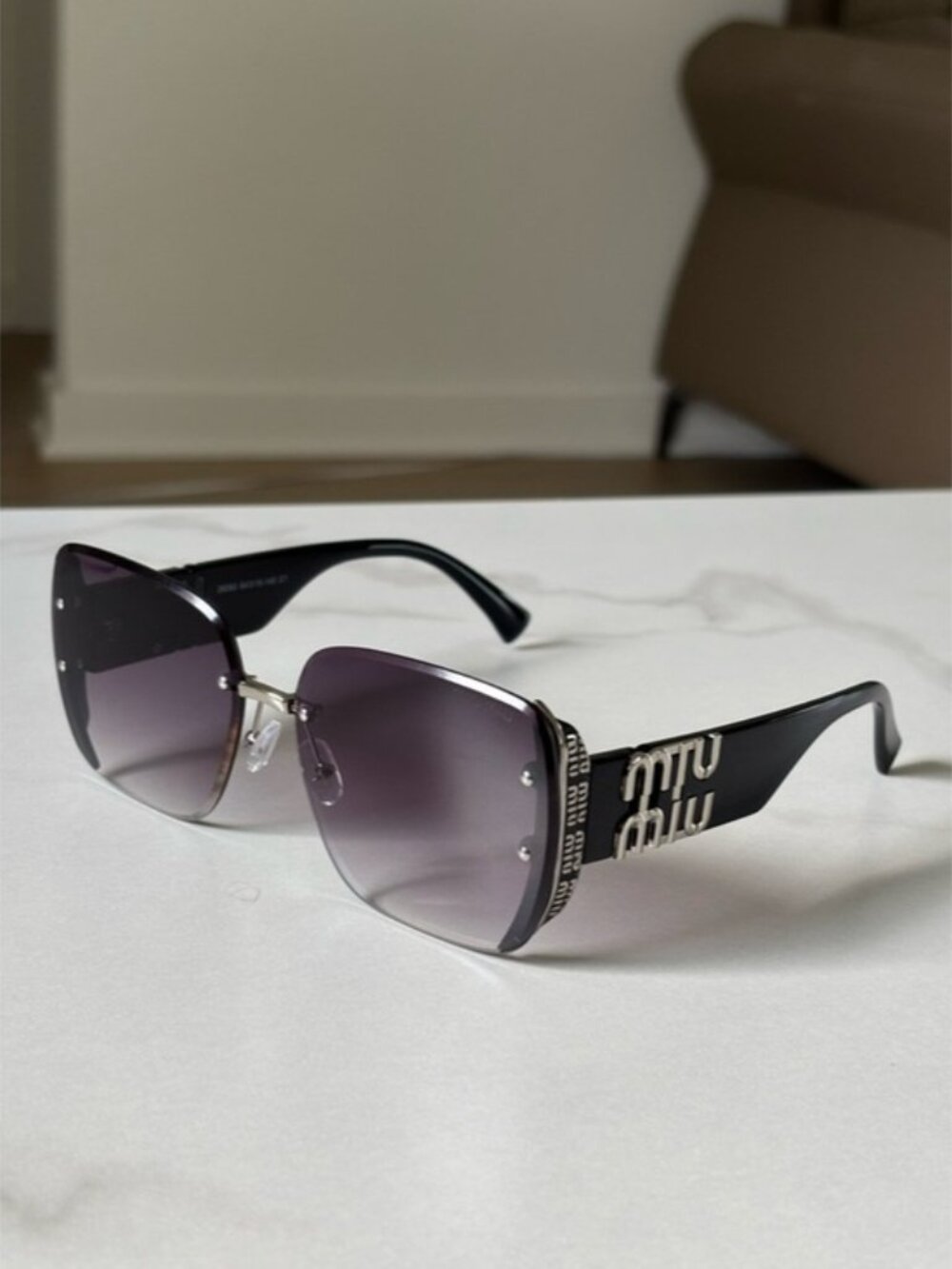 Miu Miu Black Frames with Purple Gradient Lenses Oversized Sunglasses
